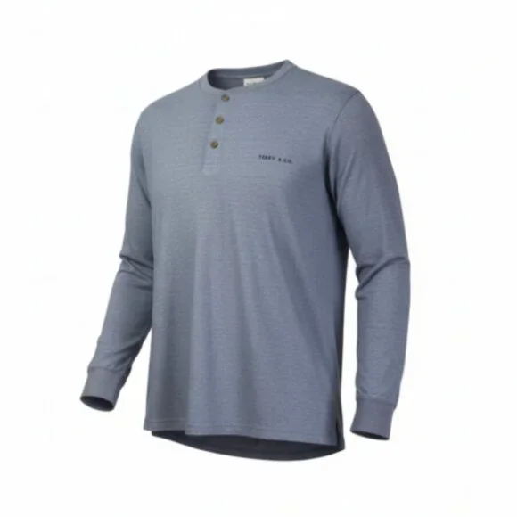 Men’s Henley Long Sleeve Pullover XL Gray 3-Button Hi-Low Hem Long Length Shirt - Picture 13 of 14